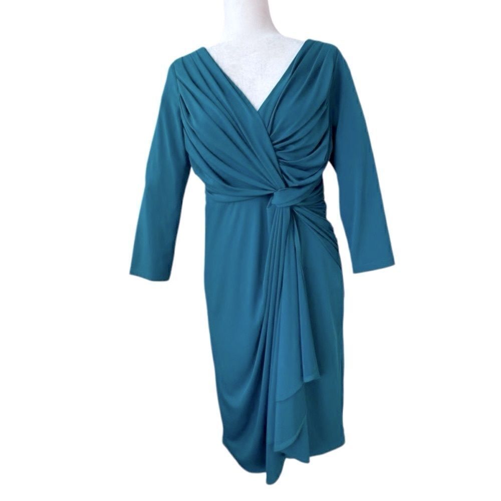 Boston Proper Dress Teal Ruched V Neck Lined Dressy Size 12
